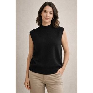 Quince Black Mongolian Cashmere Mock Neck Sweater Vest XL NWT